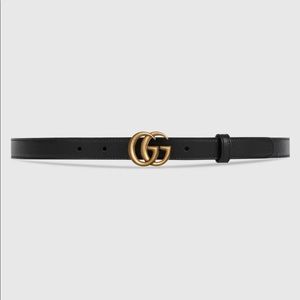 Gucci Thin Leather Belt With Double G Buckle, Gucci Box Included!